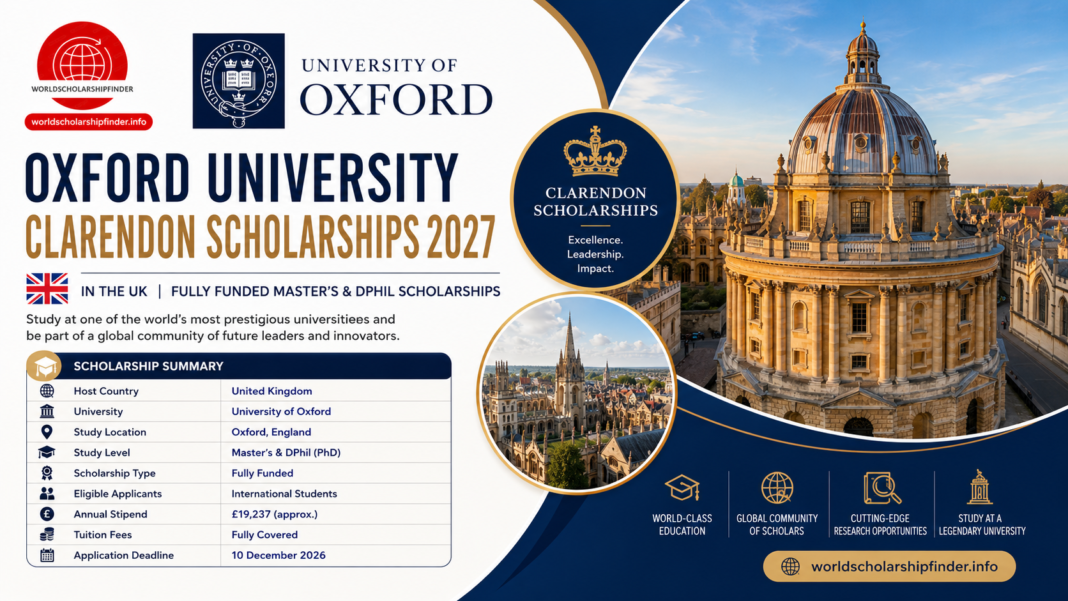 Oxford University Clarendon Scholarships 2027 in the UK