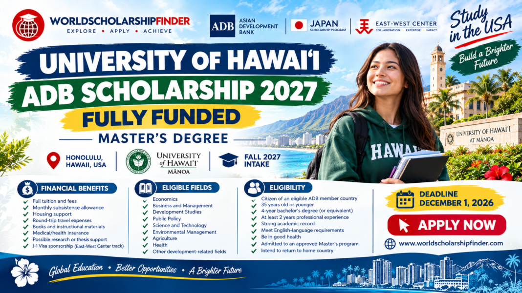 University of Hawaii ADB Scholarship 2027 in USA